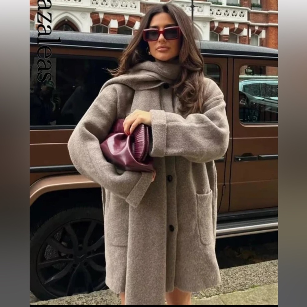 Zara Mink Marl Short Knit Coat with Scarf